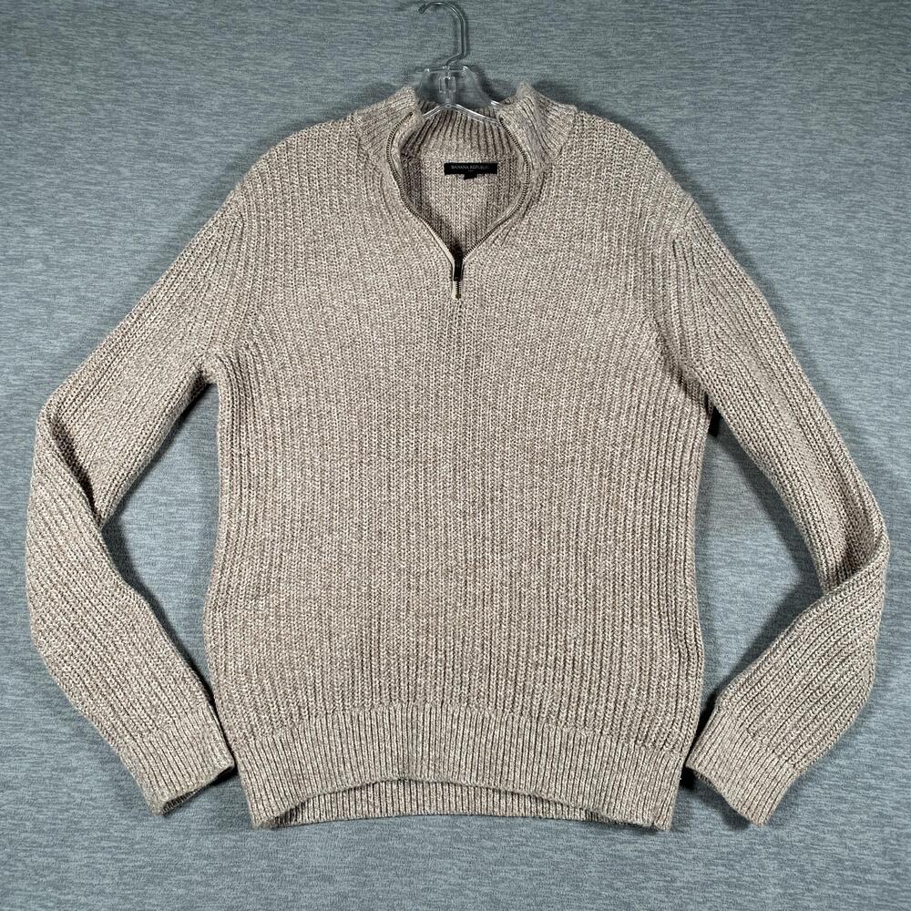 Banana Republic Sweater Mens Medium Beige 1/4 Zip Mock Neck Chunky Knit Pullover